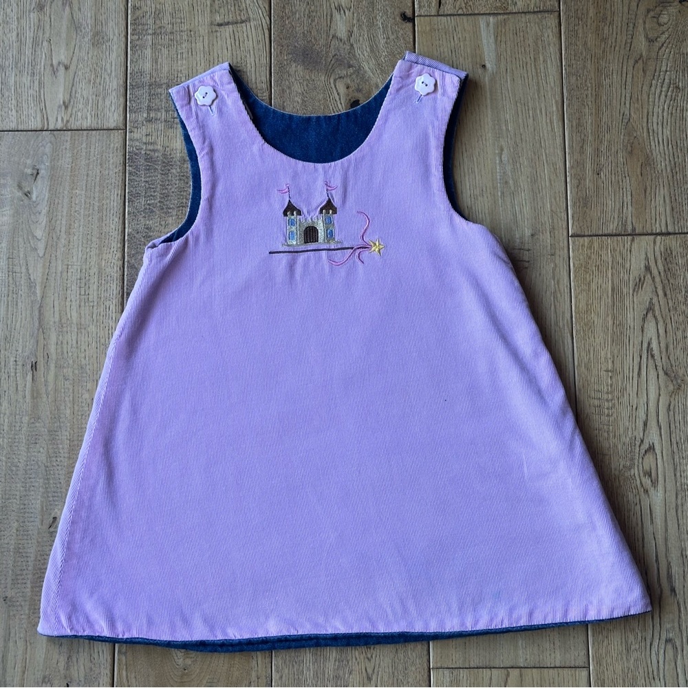 Just Ducky Reversible Castle Embroidered Jumper Dress size 2